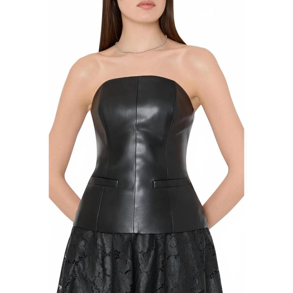 NEW MILLY faux leather strapless top in black